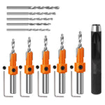 Serplex® 10Pcs Wood Countersink Drill Bit Set, 5Pcs Countersink Drill Bit with 5Pcs Extra Pilot Drilling Bits with 5/16" Round Shank, Counter Sinker Drilling Bits Set for Woodworking
