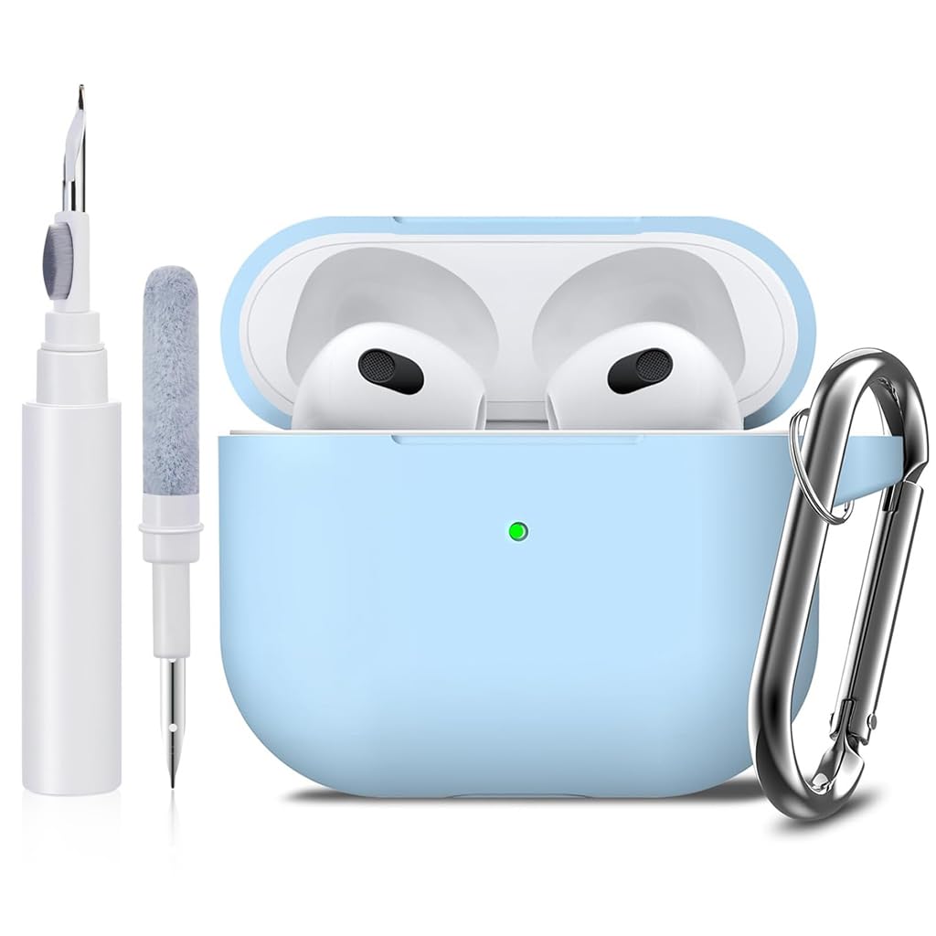 ZORBES® for AirPods 3rd Generation Case Cover Protective Silicone Cover with Carabiner & Dual-Headed Earbud Cleaning Pen Anti-Scratch AirPods 3 Case for Apple AirPods Gen 3 Case, Blue