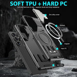 ZORBES® Cover for Samsung Galaxy S24 Ultra with Stand Military Grade Drop Tested Shockproof Protective TPU Magnetic Ring Wireless Charging Case Kickstand Black 3 PCS