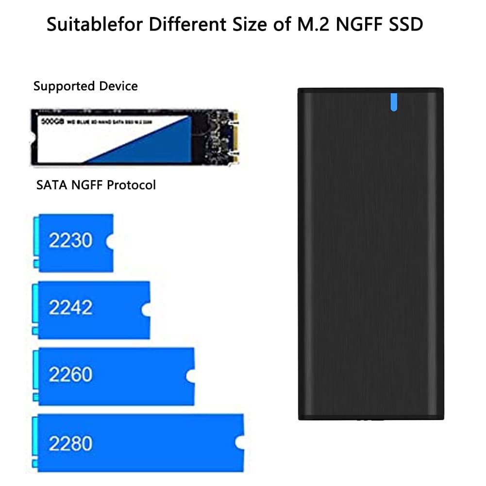 Verilux SSD Enclosure for M.2 SATA NGFF Drives with USB C 3.1 Gen 2 Interface | Aluminum Alloy Case Fits 2230 2242 2260 2280 Up to 2TB