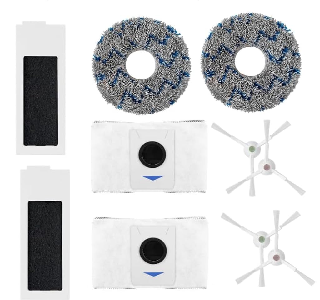 Verilux® 10Pcs Replacement Accessories for Ecovacs Deebot T20 Omni/PRO/MAX Robot Vacuum Accessorise Kit, 4 Side Brushes, 2 Mop Cloth, 2 Dust Collection Bags, 2 Filters