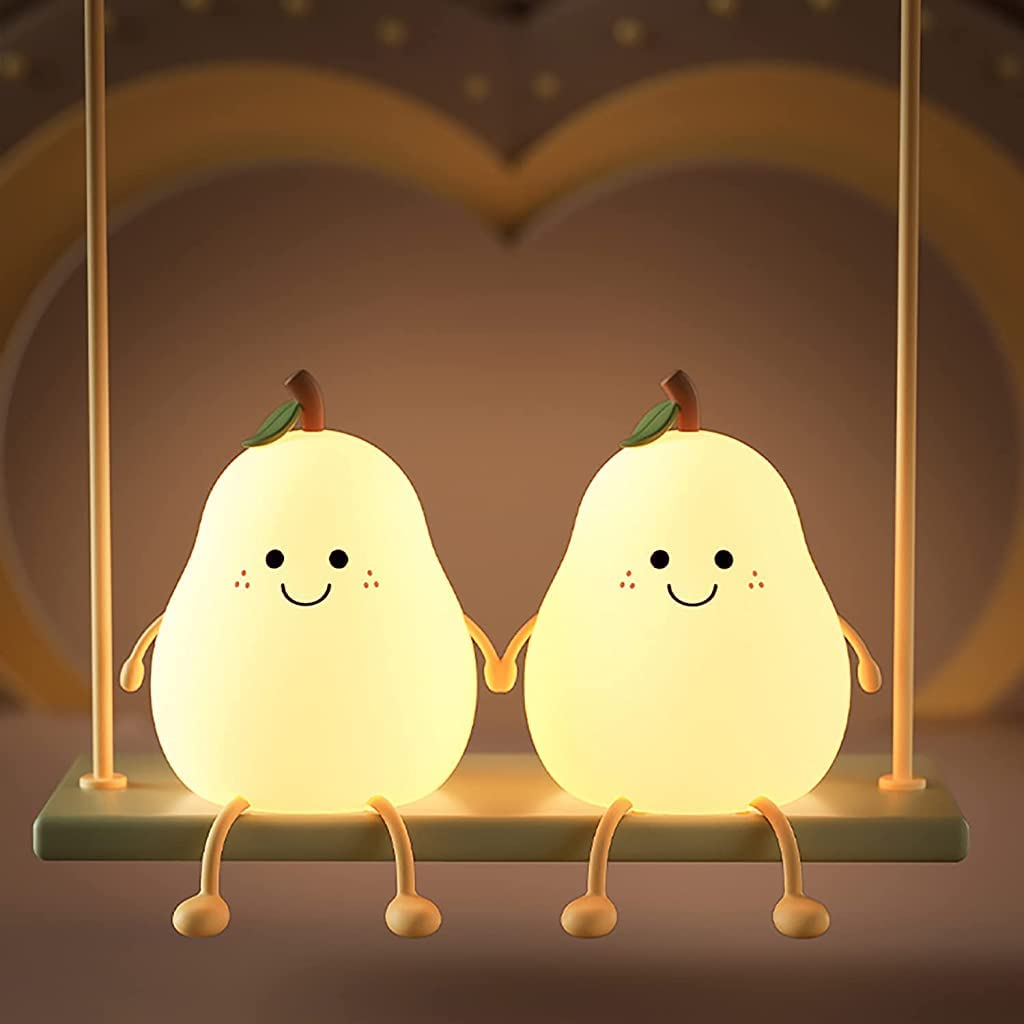 Verilux Cartoon Pear Night Lights for Kids Color Cute Smile Pear Night Light Soft Silione Lamp USB Rechargeable Nursery Night Light for Boys Girls Bedroom