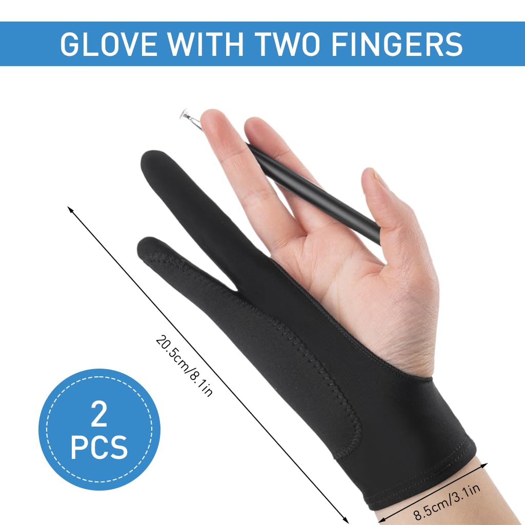 ZORBES® 1 Pair Two-Finger Artist Drawing Gloves, Graphic Drawing Gloves for Tablet, Palm Rejection Gloves, Graphic Tablet Glove, Dight Art Glove, Anti-fouling Lycra Glove for Wacom 2 PCS