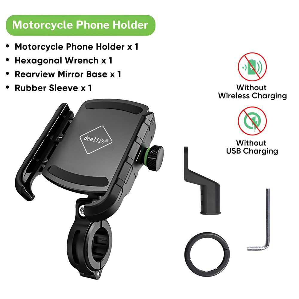 ZORBES® Mobile Holder for Bikes Motorcycle, Bike Phone Holder for 3.5-6.5'' Phone with Rear Mirror Adapter, 360 Degree Rotation Aluminum Alloy Phone Mount with Silicone Anti-Scratch Strap