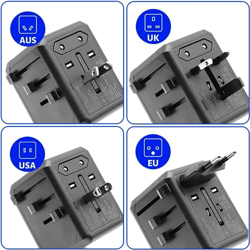 ZORBES® 20W Travel Adapter Wall Outlet Adapter with 3 USB Ports & Type-C Universal UK/US/AUS/EU Converter Plug Adapter Wall AC Power Plug Wall Power Adapter