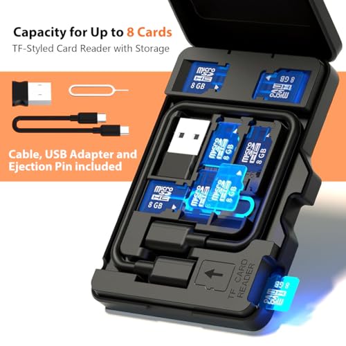 Verilux® USB C Micro SD Memory Card Reader with 8 Slots TF Flip Up Lid Design Storage Case with USB A Adapter Universal for Phone Laptop PC 2PCS