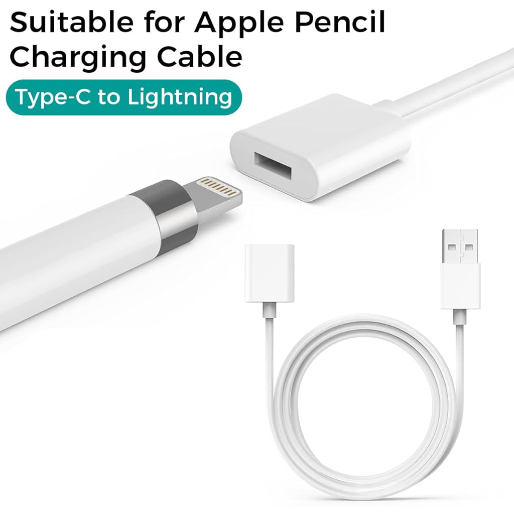 ZORBES® USB C to Light-ning Charging Cable for Apple Pencil, 3.3ft Extension Charging Cable for Apple Pencil 1st Gen, iPad Pro, iPhone Charging Adapter Cable