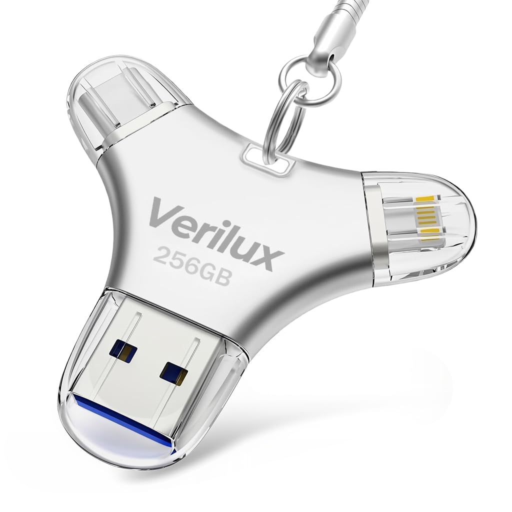 Verilux Pendrive 256GB for iPhone and Android with 4 in 1 Type C USB Ports | White Metal Design