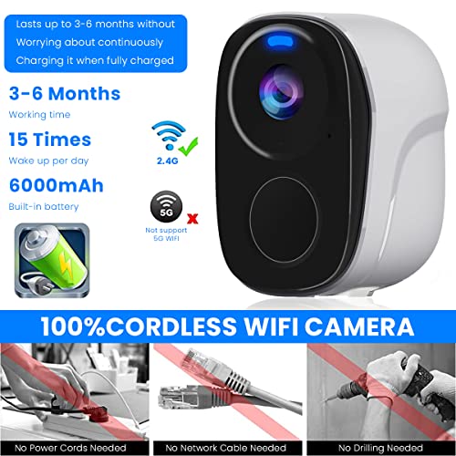 Verilux® 1080P HD Security Camera with WiFi 6000mAh Color Night Vision IP65 2.4G Wireless Camera Monitor Outdoor Camera for Home Security Motion Detection Camera