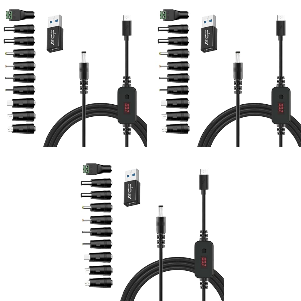 Verilux USB C to DC Cable for Notebooks and Routers with 8 Connectors 3.3 ft | Adjustable Power Design