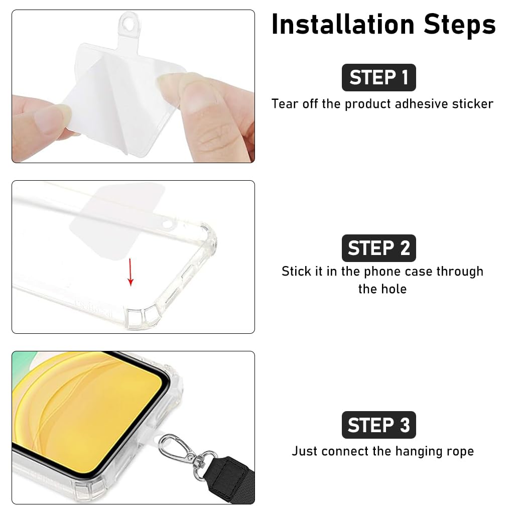ZORBES® Adjustable Phone Lanyard Neck & Wrist Strap Set for All Phone Cases, Universal Nylon Sling with 2 Self-Adhesive Inserts, Hands-Free for DIY, Crafts, Journaling, Planners, Grey