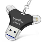 Verilux Pendrive 128 GB for iPhone and Android with 4 in 1 Ports and Metal Keychain Design