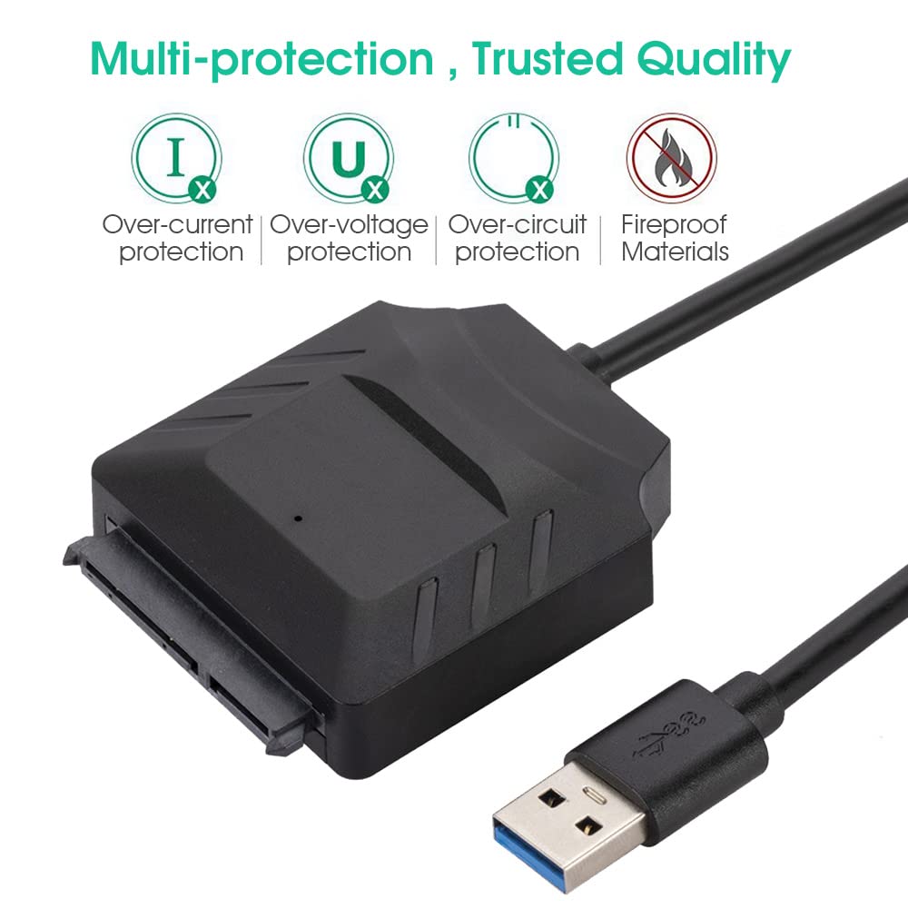 Verilux SATA to USB 3.0 Cable, USB 3.0 to SATA III Hard Drive Adapter USB 3.0 to SATA Converter Compatible for 2.5 3.5 Inch Desktop HDD/SSD Hard Drive Disk (Cable Only, Not Include 12v Adapter)