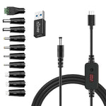 Verilux USB C to DC Cable for Laptops and Routers with 11 Tips and 3.3 ft Length | Adjustable 5V‑20V Output and LED Voltage Display