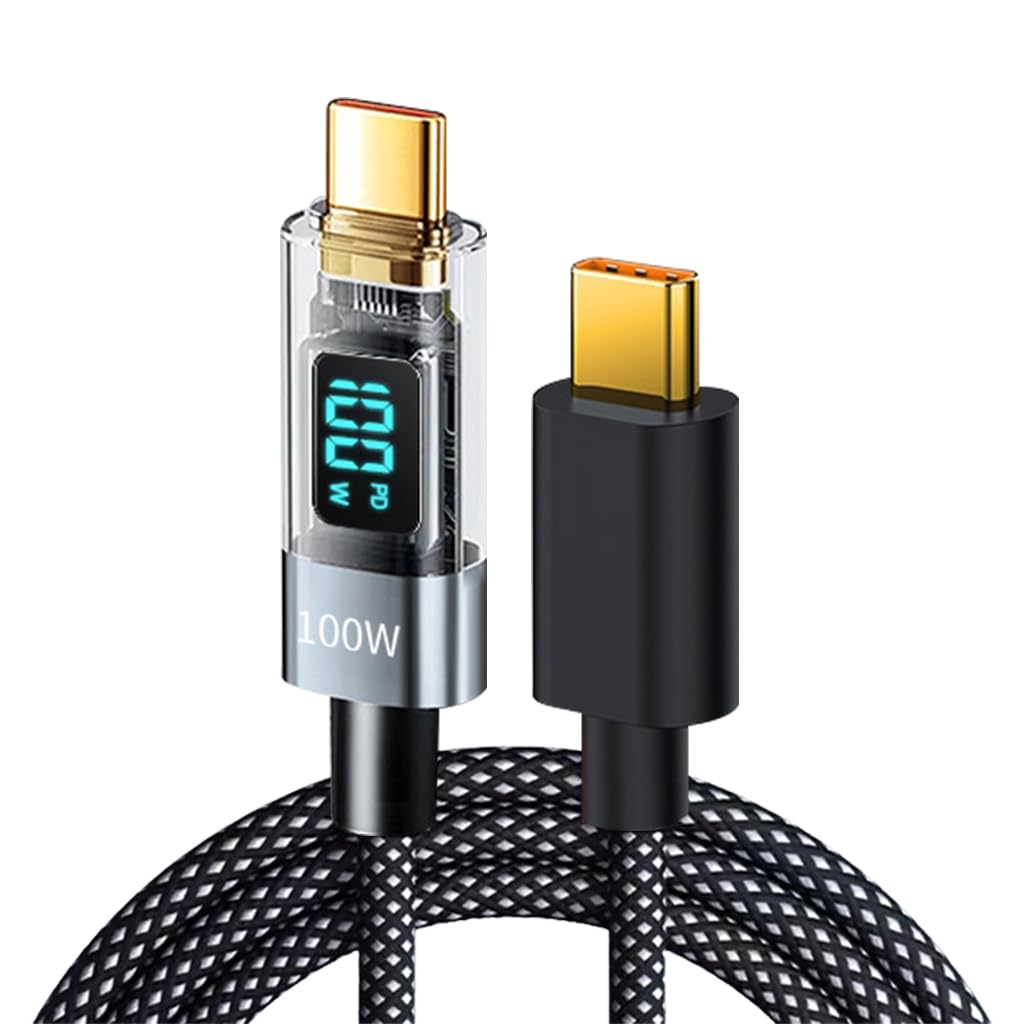 Verilux® PD100W TYPE C to TYPE C Cable for iPhone 15 Digital LCD Power Display TYPE C Fast Charging Cable Support480Mdps Data Sync 3.3Ft Travel Nylon Braiding TYPE C Cable for Phone, Tablet,