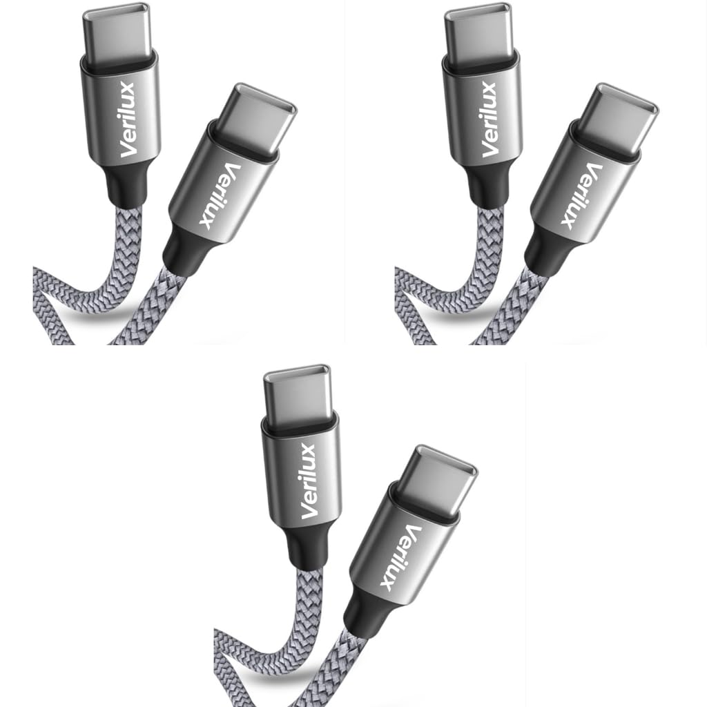 Verilux USB C Cable for Fast Charging with 60W Power Delivery and 16.4ft Nylon Braid | 3 Pack