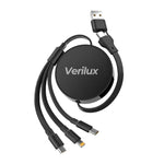 Verilux 3 in 1 USB to Type C Cable for iPhone and Android featuring 3.6ft retractable reel | PD 100W fast charging and data transfer
