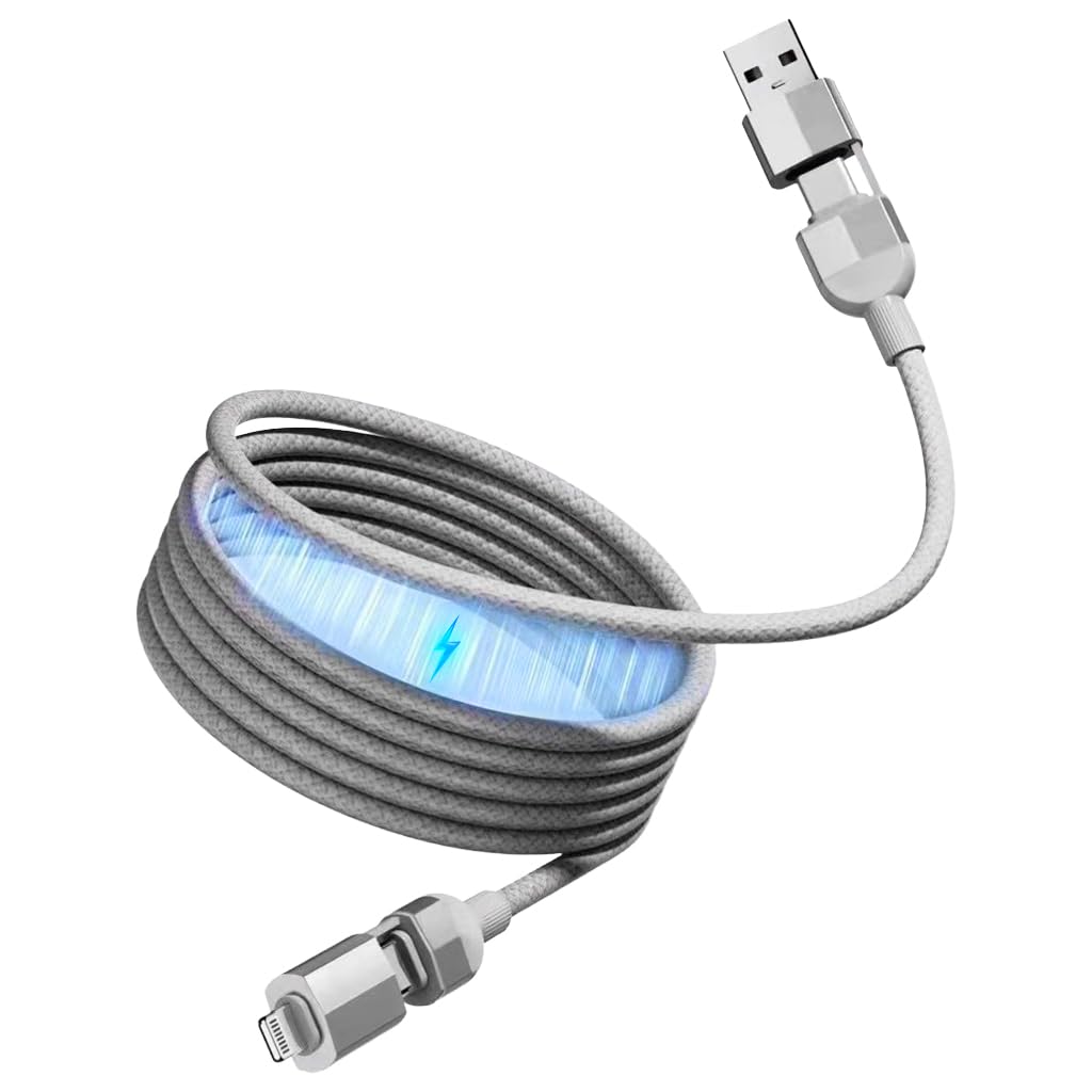 Verilux® 4in 1 Magnetic Type C to Type C Cable, 3.3Ft PD 100W Coiled USB C to Type C Fast Charging & Data, USB C to Light-ning, USB to Type C, USB C to USB C, USB C to Light-ning, Sit for iPhone 15