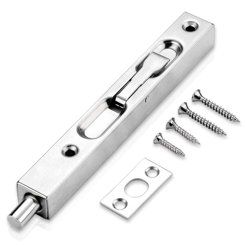 Serplex® 6 Inch Flush Bolt for Double Door, 304 Stainless Steel Flush Latch Bolts for Composite Wood Double Dummy Door Spring-Loaded Push Lever Bolt for Inactive Door Leaf, Double Doors & Cabinets