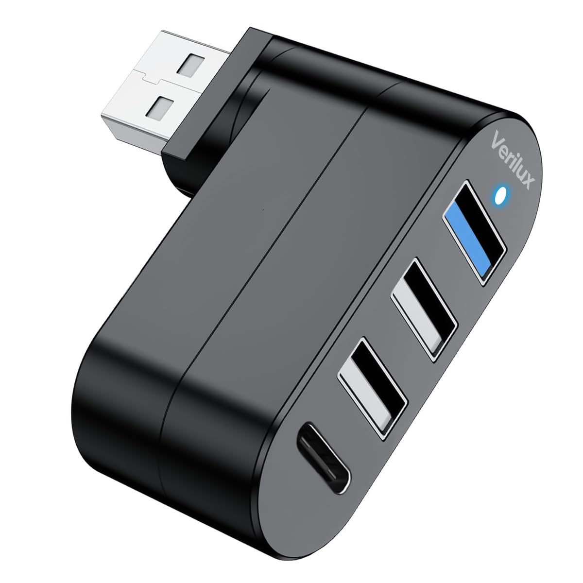 Verilux USB Hub 3.0 for PC and Laptop with 4 in 1 Ports featuring 90° Rotatable Plug Design