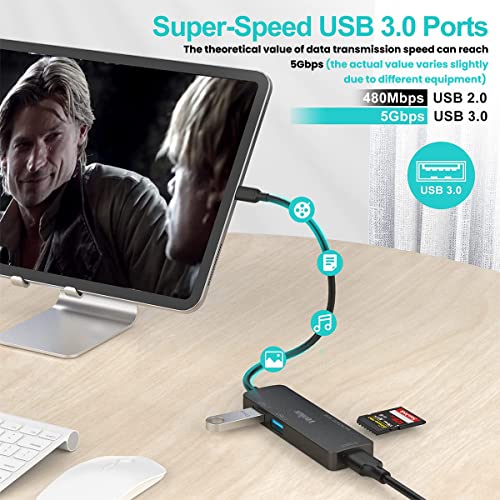 Verilux® 5 in 1 USB C Hub,Upgraded Type C Hub 3.0, USB Hub 3.0 for Laptop High Speed,TF/SD Card Reader for PC, MacBook, Mac Pro, Mac Mini, iMac, Surface Pro, XPS, PC, Flash Drive - verilux