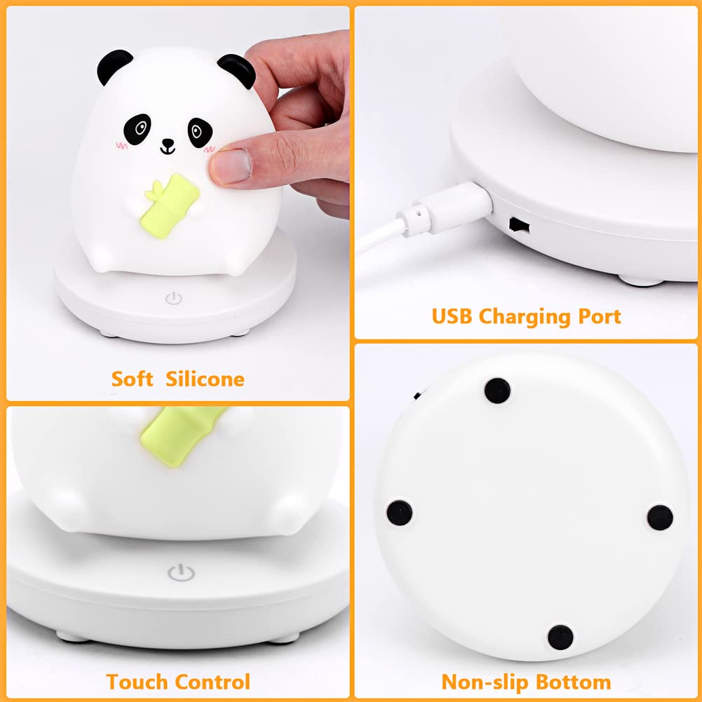 Verilux Panda Night Light with 3-Brightness Warm Light Smile Panda Night Light Soft Silione Lamp USB Rechargeable Nursery Night Light for Boys Girls Bedroom