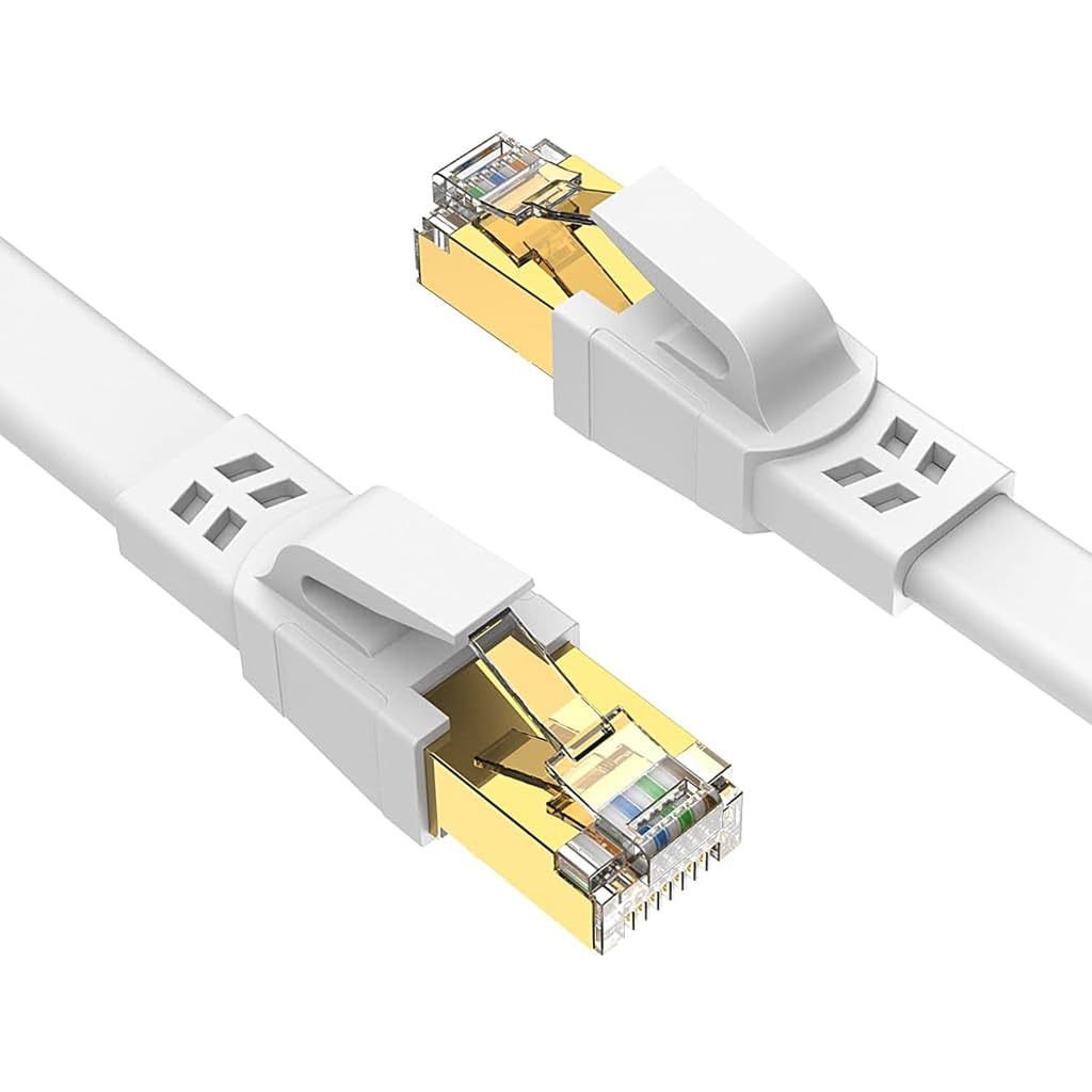 Verilux® CAT8 Ethernet Cable 5m - High Speed Shielded Flat Internet Cable, Weatherproof S/FTP UV Resistant for Router/Gaming/Modem, White