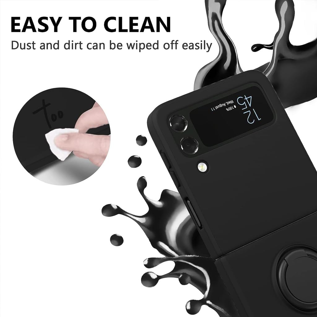 ZORBES® Phone Case for Samsung Galaxy Z Flip 3 5G 6.7 Inch with Built in Metal Grip TPU Anti Scratch Black 2 PCS