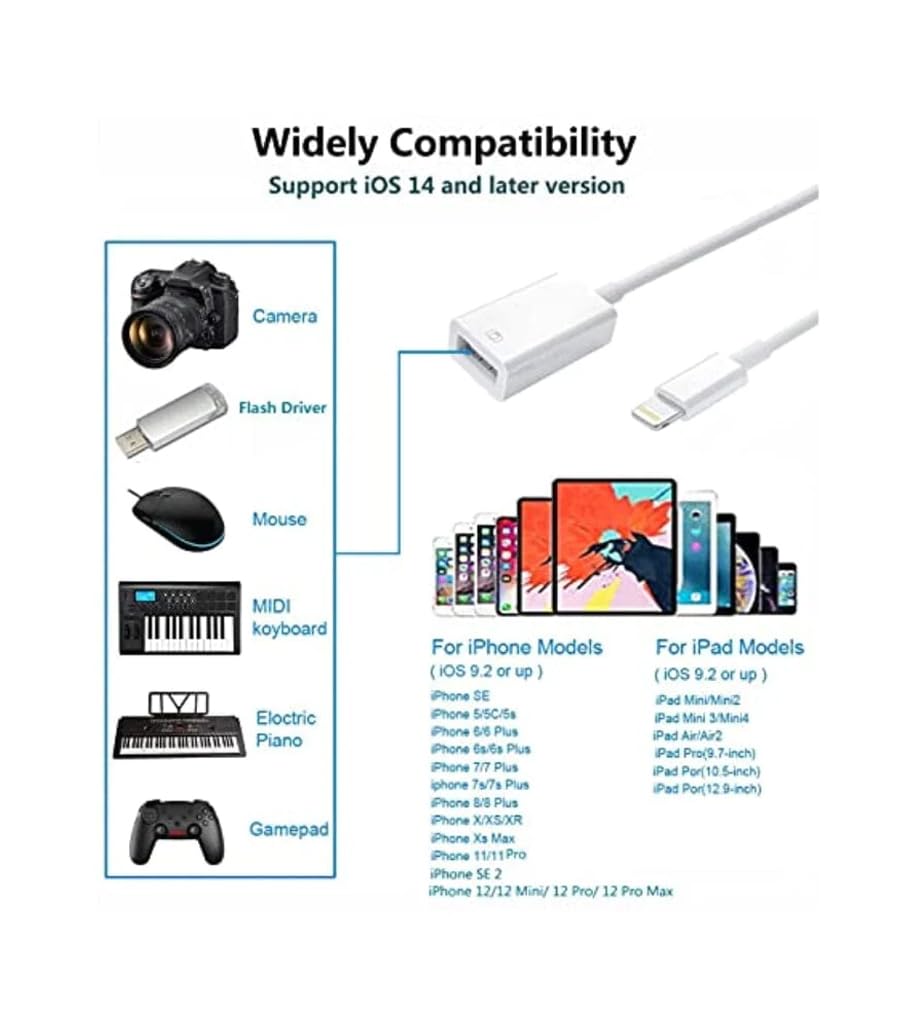 ZORBES® USB OTG Cable iPhone USB OTG Adapter Light-ning to USB Female Cable for Data Transfer USB 3.0 OTG Cable Adapter Support Card Reader, Keyboard, Mouse, USB Flash Drive