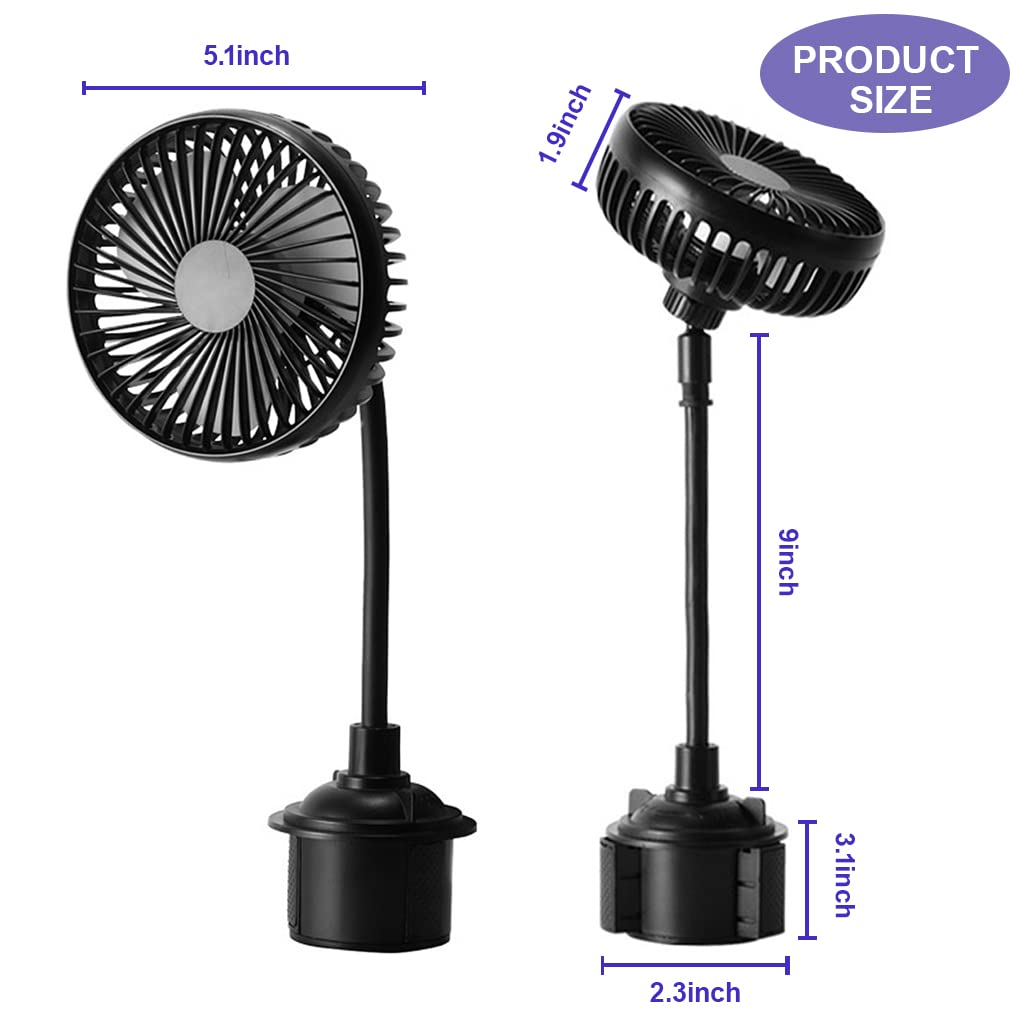 ZORBES® USB Fan for Car, Mini USB Fan for Car Cup Holder, Flexible Fan Angle 3 Speeds Adjustable USB Fan, Plug and Play with Seperate Switch 5W USB Fan for Car, Trunk, SUV use