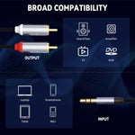 Verilux 3.5 mm to 2 RCA Cable for Car and Home Audio with Gold Plated Connectors | 9.8 ft Nylon Braided