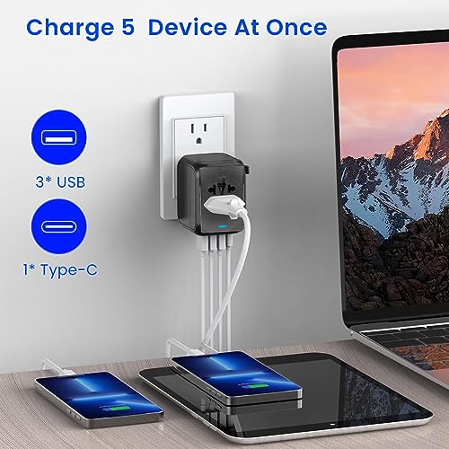 ZORBES® 20W Travel Adapter Wall Outlet Adapter with 3 USB Ports & Type-C Universal UK/US/AUS/EU Converter Plug Adapter Wall AC Power Plug Wall Power Adapter