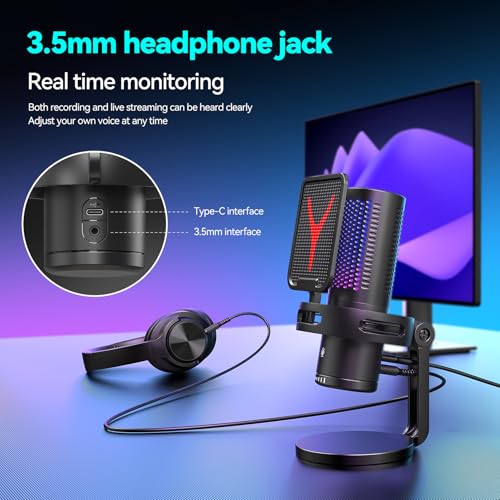 Verilux® Gaming USB Microphone,Noise Cancellation Condenser mic for Streaming, Podcast, Twitch, YouTube, Discord, iPhone, iPad,PC,Computer,PS4,PS5,Mac-Black