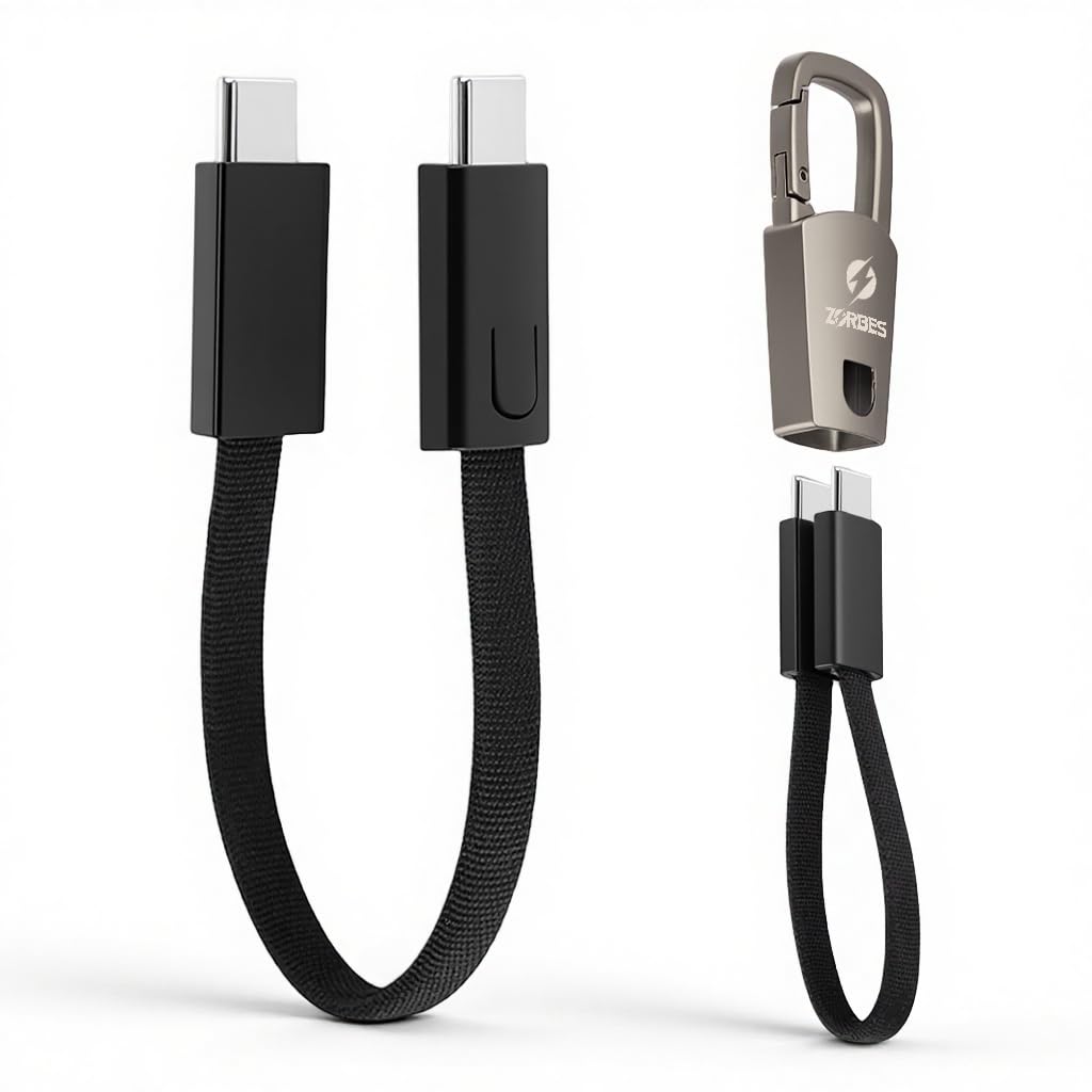 ZORBES® PD 60W Type C Cable Fast Charging with Keychain, 15cm Nylon c type charger cable with 480MBPS Data Transmission, usb c to c for iPhone 17/17 Pro/17 Pro Max/16/15 Series, Galaxy S25/S24/S23