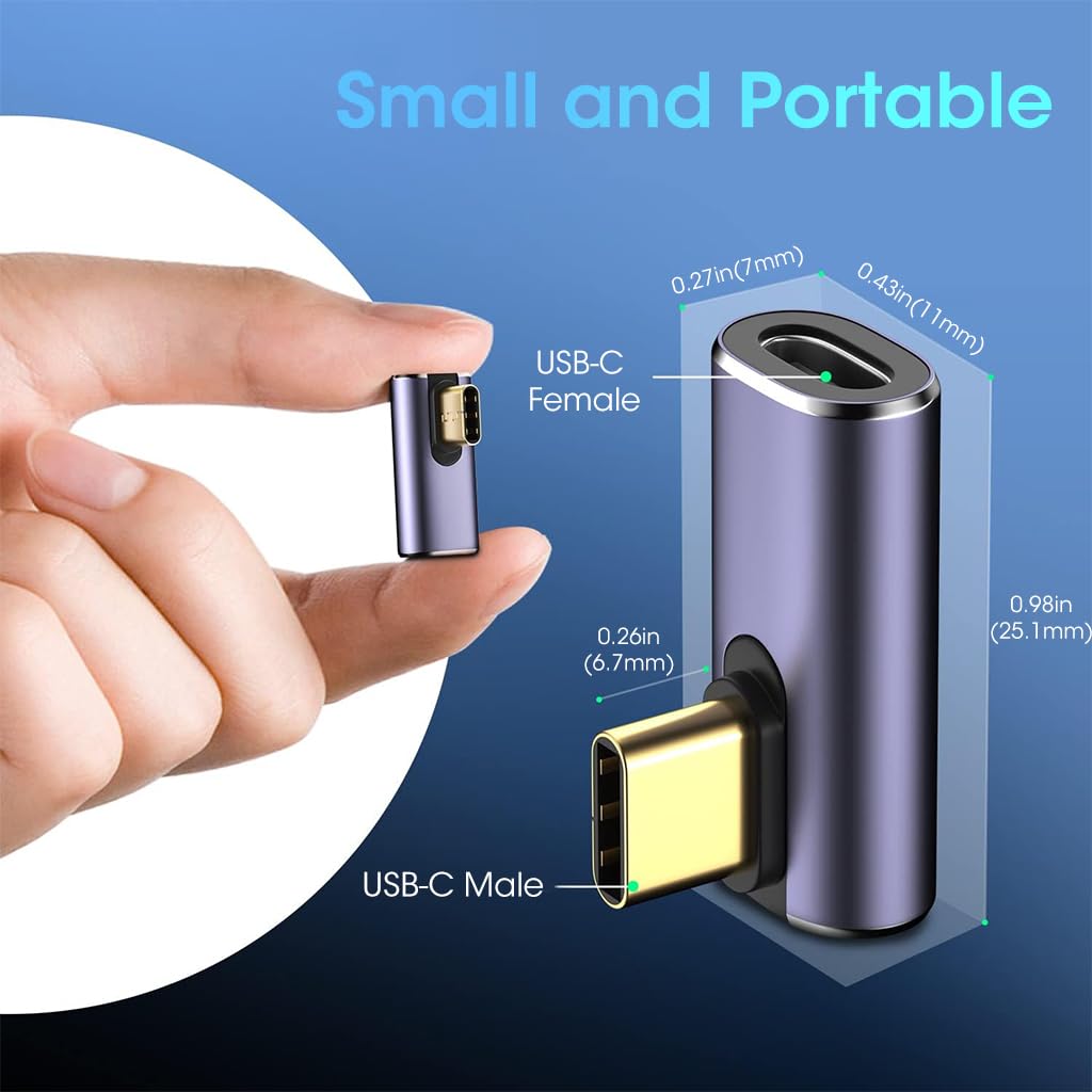 Verilux USB C Right Angle Adapter with 40 Gbps Data, 100W PD and 8K 60Hz Video | Thunderbolt 3/4 Compatible