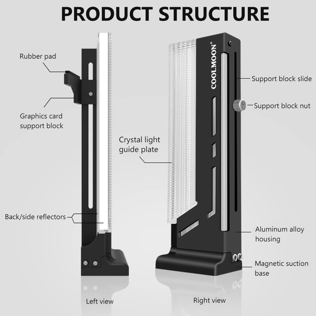 ZORBES® Graphics Card Bracket, RGB Graphics Card Rack Vertical GPU Support Bracket 3pin+4pin Adjustable Height ARGB Graphics Card GPU Brace Support Video Card Sag Holder Bracket