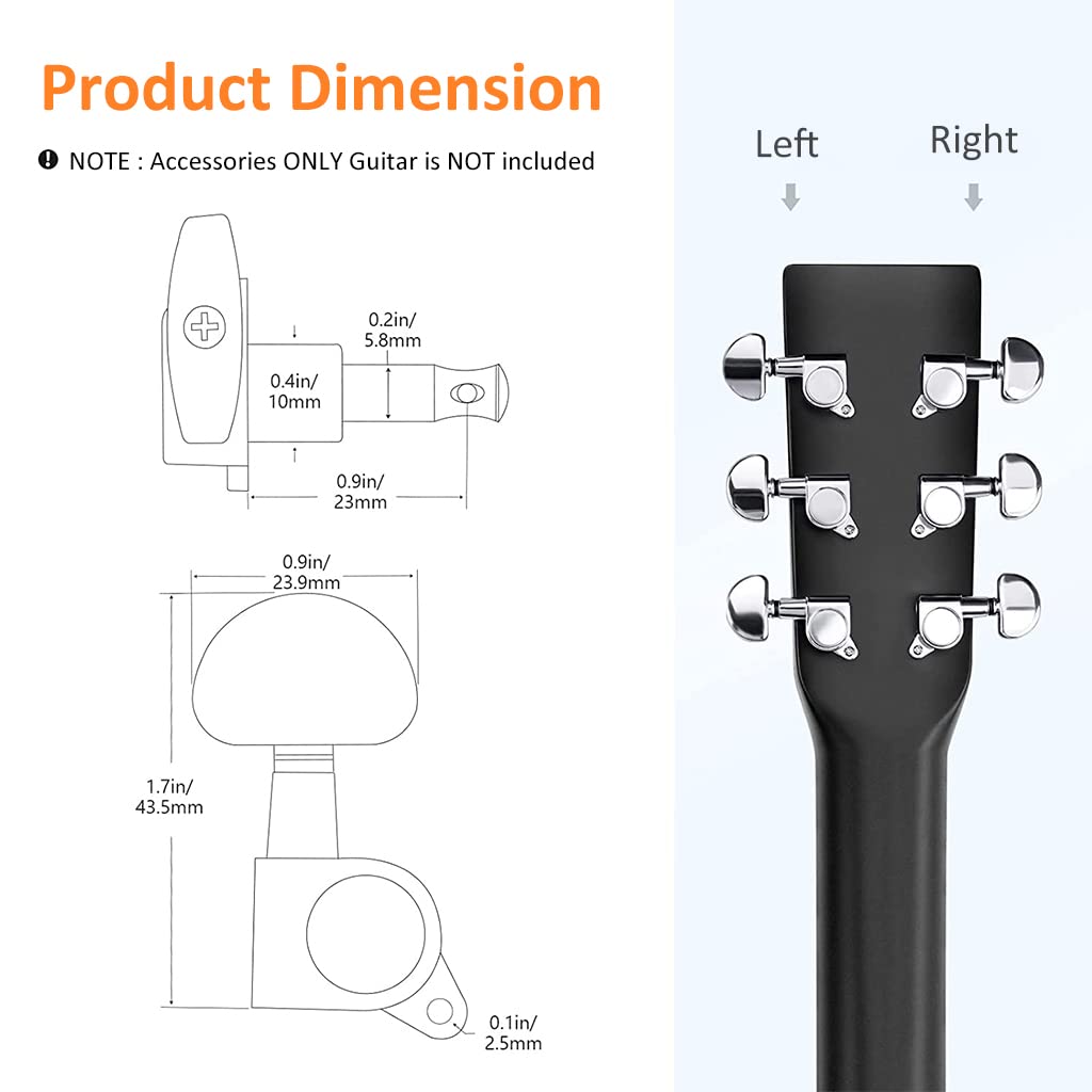 ZORBES® 6Pcs Acoustic Guitar Alloy Bridge Pins with 3 in 1 Guitar String Winder & Guitar Repairing & Adjustment Tool, 3L3R Guitar Tuning Pegs, Enclosed Locking Tuners for Electric or Acoustic Guitar