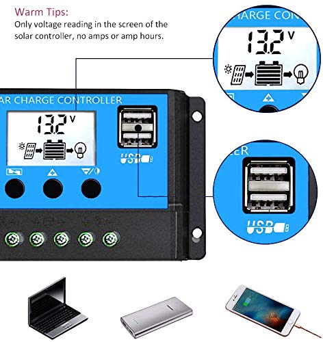 ZORBES® ABS 30A 12V 24V Solar Panel Charger Controller Battery Regulator Dual USB LCD Display (Blue)