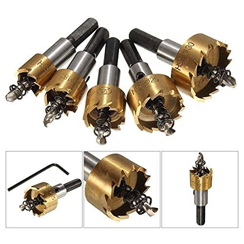 Verilux® Gold 5 Pcs Stainless Steel,Metal Alloy High Speed Hole Saw Drilling Tools Bit Set for Metal Sheet, Wood Piece, Plastic 16mm, 18mm, 20mm, 25mm, 30mm