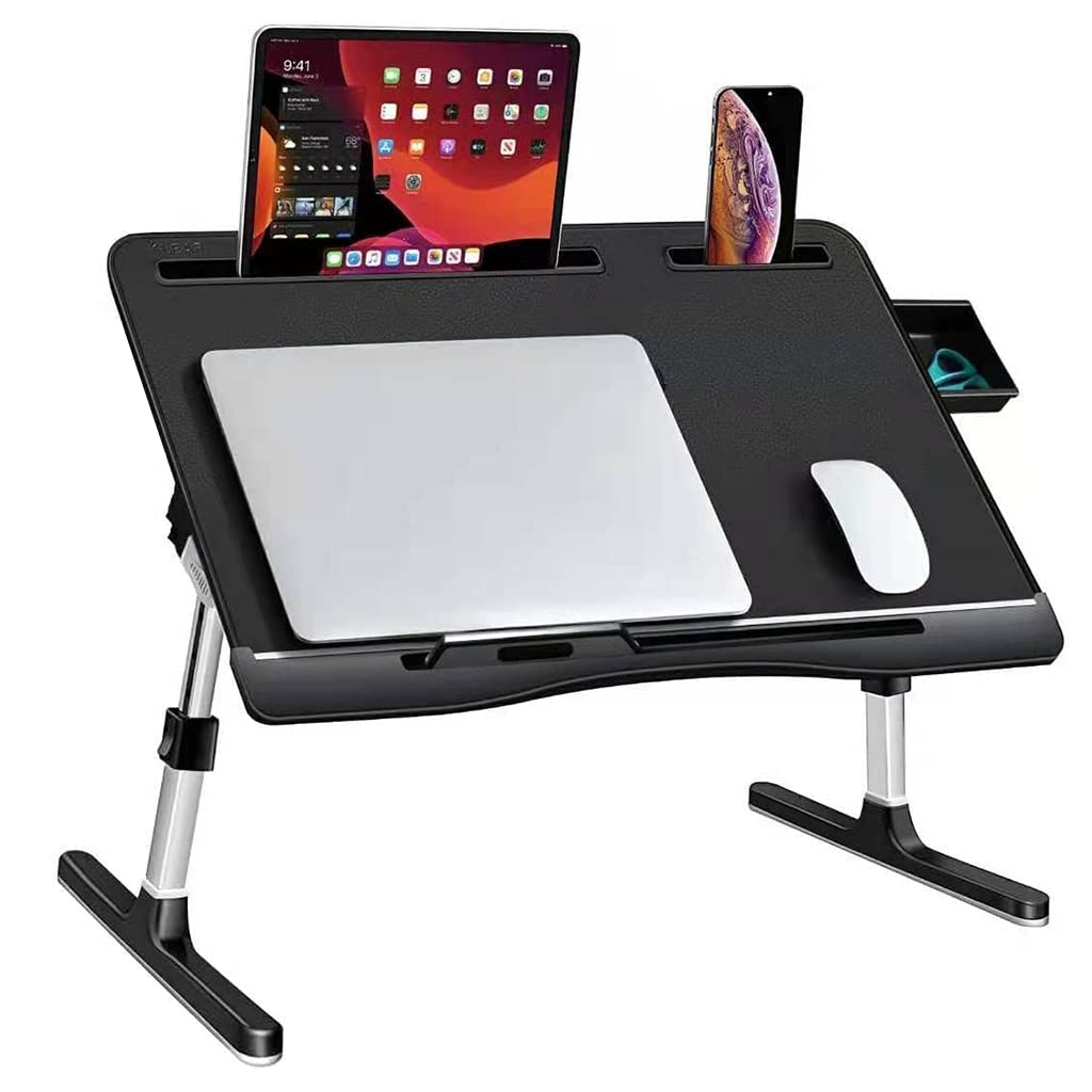 Verilux® Laptop Table with Foldable Legs Storage Drawer Tablet Slot Phone Stand Computer Table for Home Laptop Table for Bed Foldable Laptop Desk for Working, Eating, Writing, Drawing, 23.6"*15.7"