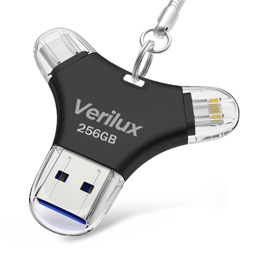 Verilux Pendrive 256GB for iPhone and Android featuring 4 in 1 USB Type C Design | Black