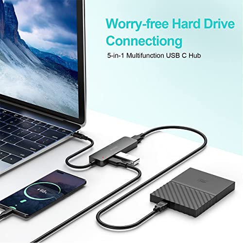 Verilux® 5 in 1 USB C Hub,Upgraded Type C Hub 3.0, USB Hub 3.0 for Laptop High Speed,TF/SD Card Reader for PC, MacBook, Mac Pro, Mac Mini, iMac, Surface Pro, XPS, PC, Flash Drive - verilux