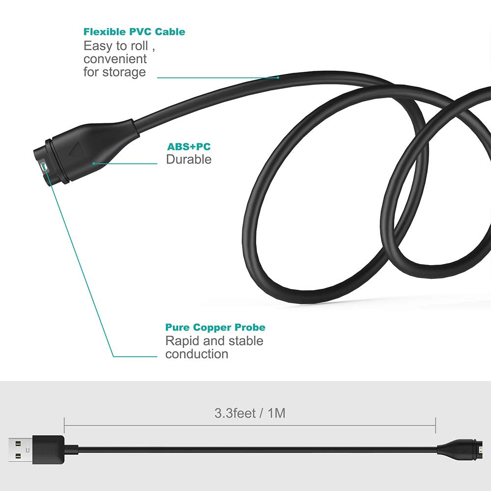 ZORBES® Charger Compatible with Garmin Fenix 5 5S 5X,Replacement USB Data Sync Charging Cable for Garmin Smart Watch Vivoactive 3,Vivosport,Approach S60 X10,Forerunner 935,Quatix 5,D2 Charlie,Black