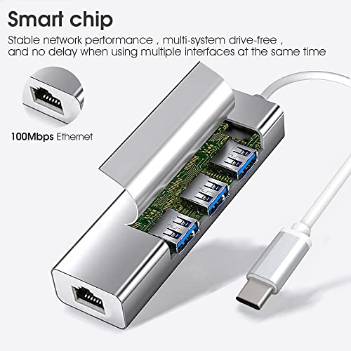 Verilux® 5 in 1 USB C Hub,USB C Hub for Laptop, 10/100Mbps USB Ethernet Adapter with USB 3.0 and USB 2.0 Ports and RJ45 LAN Port,TF/SD Card Reading, for MacBook Air/Pro 13/15and More