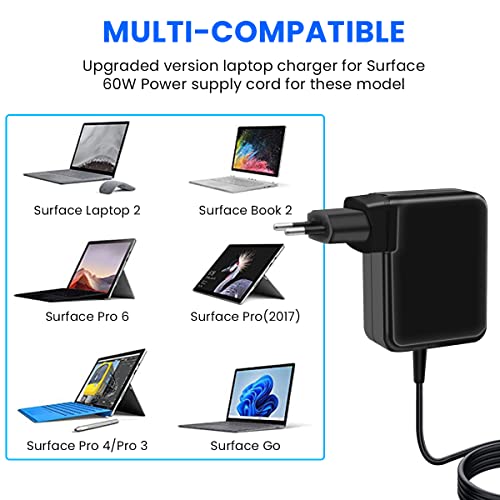 ZORBES® Surface Pro Charger 60W DC Charger Adapter with Charging Cable for Microsoft Surface Pro 3/4/5/6/7 Surface Pro X Surface Pro 8 Laptop 1/2/3 Surface Go 1/2, 15V/4A Surface Charger