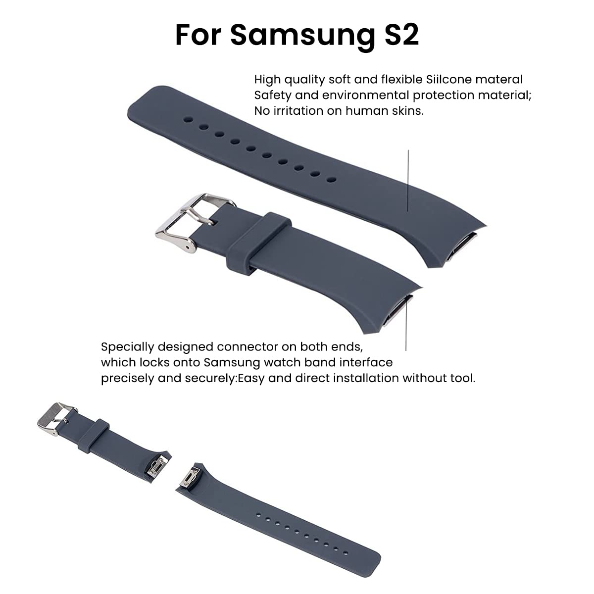 ZORBES® Grey Sport Silicone Strap for Men and Women for Samsung Gear S2 R720/R730 Watch Belts Smart Watch Straps