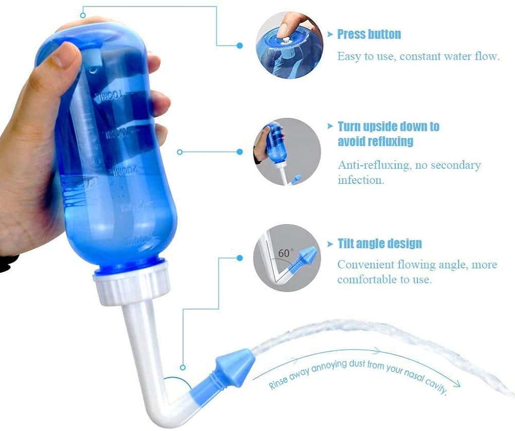 ZORBES® Botella de Lavado Nasal, 300ml Yoga Nasal Botella, Frasco de Lavado Nasal, Lrrigador Nasal, Kit de Lavado Nasal y Sinusal, Botella Rhinitis Alérgica Tratamiento para Adultos & Niños