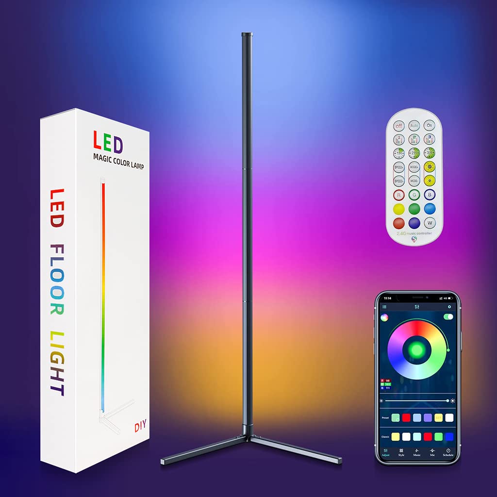 Verilux® 1.2M Floor Lamp RGBIC LED Floor Lamp for Living Room Corner Atmosphere Floor Light Color Changing Party Lights with Music Sync, Remote&Bluetooth Control Timer Function(USB Power)