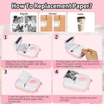 Zeitel® Mini Bluetooth Thermal Printer with LED Portable Label Inkfree Printer for Android iOS System Black on White with 13 Roll Paper 5 Color Pen 1 Kuromi Sticker Pink 3 PCS