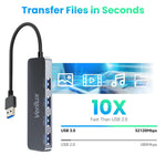 Verilux® USB Hub, 4 USB 3.0 Extender,4 in 1 Multiport USB Hub,Aluminum Alloy,Faster Transmission,USB Hub